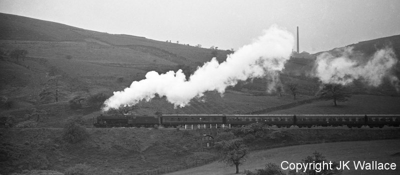 Excursion 1X38 Ravensthorpe Central WMC return excursion Blackpool North – Dewsbury Well Rd climbing out of Burnley 20.05 on Saturday 4 June 1966.