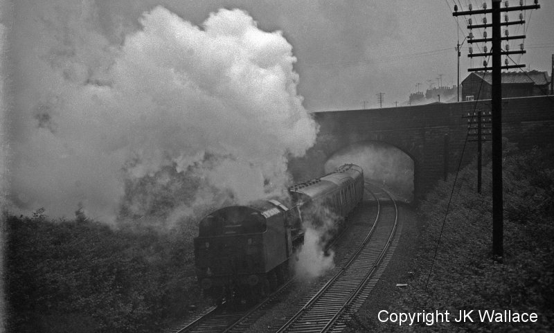 LMS (BR) Stanier Jubilee 45647 'Sturdee' hauling 1X37 Concrete North Ltd's return excursion Blackpool North – Leeds City leaving Gannow Junction (Burnley) after attaching banking loco at 21.00 hours in Saturday 4 June 1966.