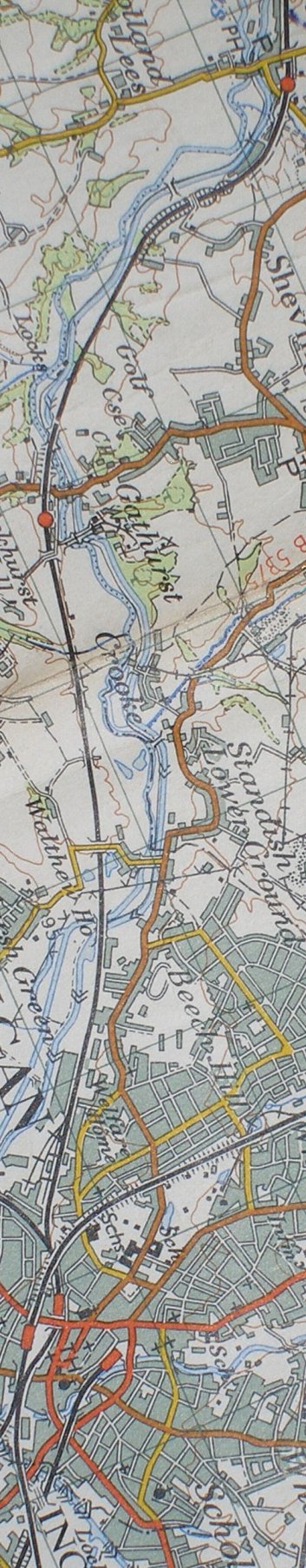 Section from the Ordnance Survey map 1961 showing L&YR railway line from Gathurst to Wigan railway station