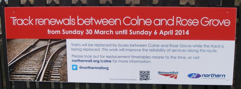 Sign describing the planned closure of the Colne branch 30 March 2014