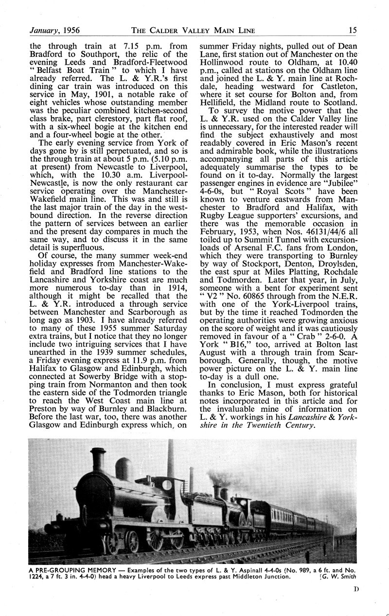 Calder Valley Main Line article Part 3, Trains Illustrated January 1956