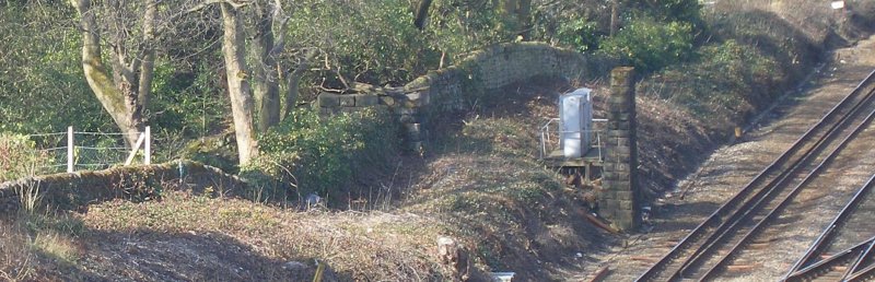 Remains of Calder Valley private railway bridge 109 as seen in 2013, looking westwards. 