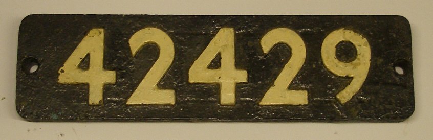 Number plate from BR Stanier 4MT 2-6-4T 42429 bought at an auction organised by BR at Southport Chapel Street station in 1964.