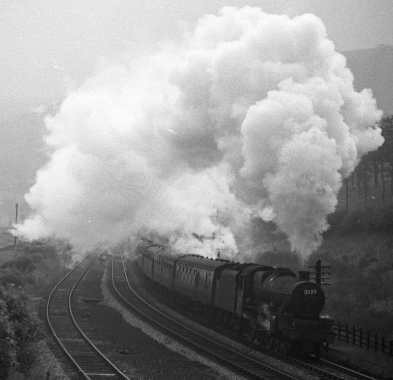 BR (LMS) Stanier Jubilee 45562 'Alberta' approaching Copy Pit banked by an 8F on 2 October 1965.