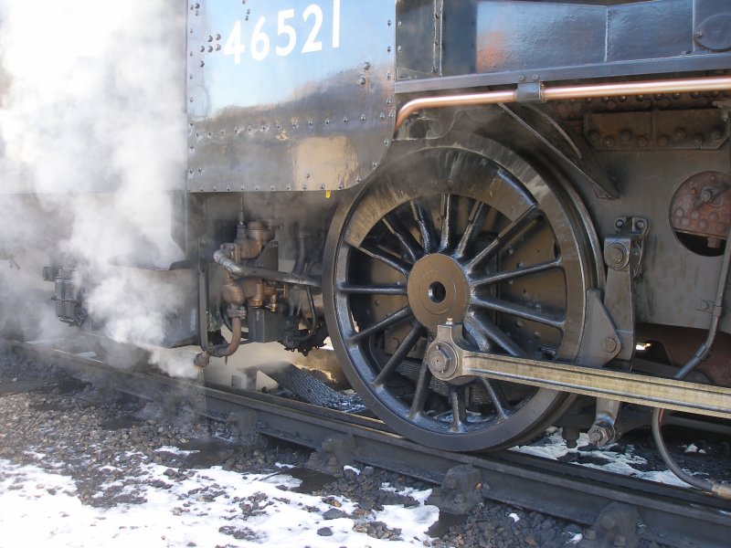 Ivatt Class 2MT 2-6-0 46521 at Loughborough Central on 30 December 2014. Showing piping under the cab detail.