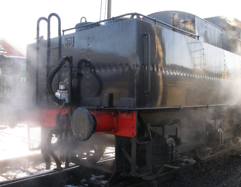Ivatt Class 2MT 2-6-0 46521 at Loughborough Central on 30 December 2014. Three quarters rear view of tender.
