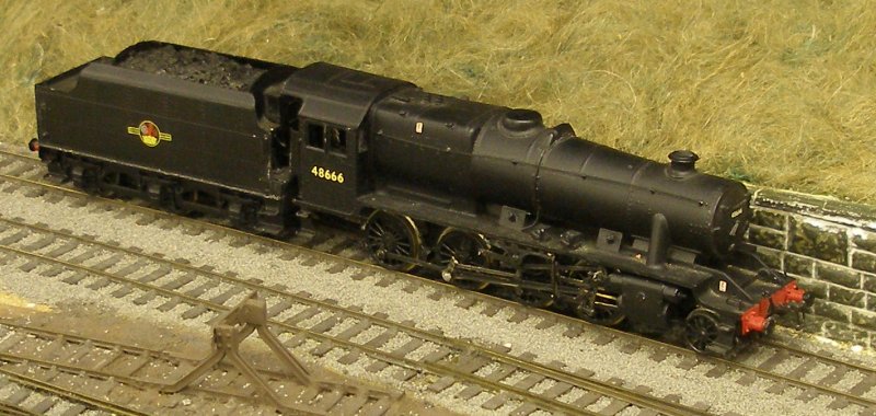 DJH Stanier 8F standing at the model Hall Royd Junction