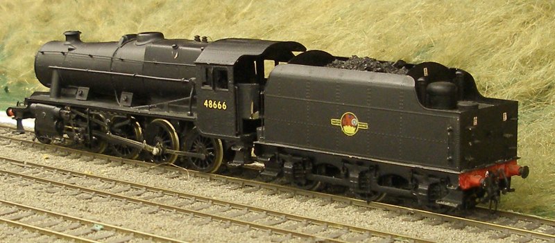 DJH Stanier 8F standing at the model Hall Royd Junction