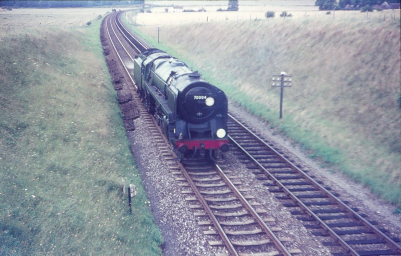 BR Pacific 70004 'William Shakespeare' approaching Westbury on 14 August 1966 tender first.