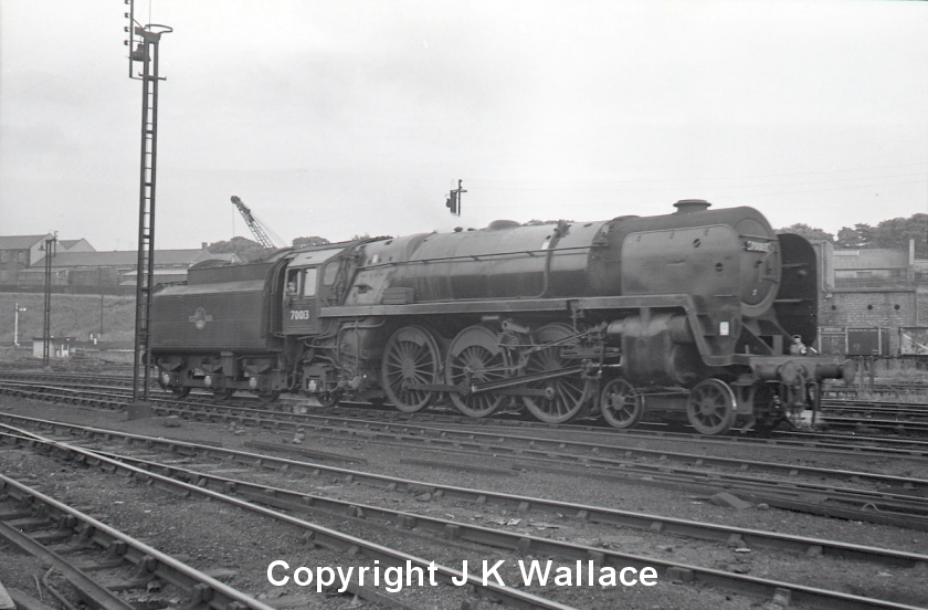 BR Standard 70013 'Oliver Cromwell' at Rose Grove motive power depot, Burnley.