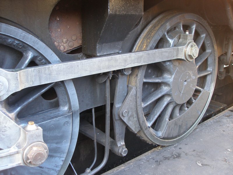 ex-LMS Stanier 8F 2-8-0 48624 as seen at the Great Central Railway, Loughborough on 30 December. Detail of rear coupled wheels.