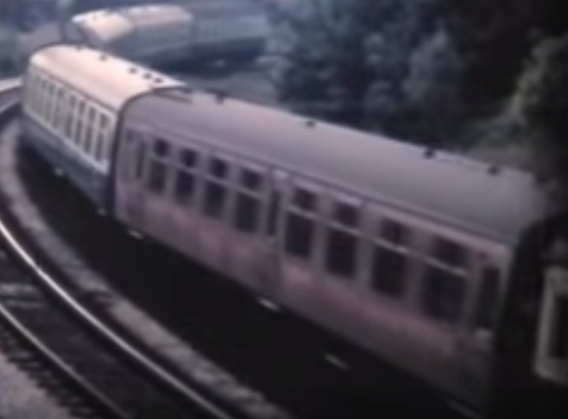 Screen grab from a David Ball cinefilm showing one of the last BR maroon carriages in service in the summer of 1972.