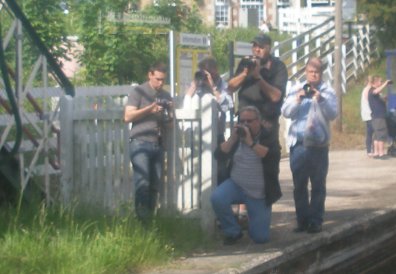 Photographers at Rainford Junction on the afternoon of 31 May 2014 recording the Topper Chopper.