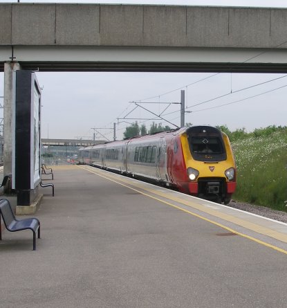 The Virgin Voyager providing the Chester service powers into Milton Keynes at 08.42 on 31 May 2014.