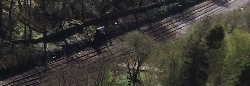 Calder Valley L&YR mainline, Hall Royd Junction, remains of footbridge 109 originally provided to give Lower Laithe House access to its land and water supply in Kiln Clough.