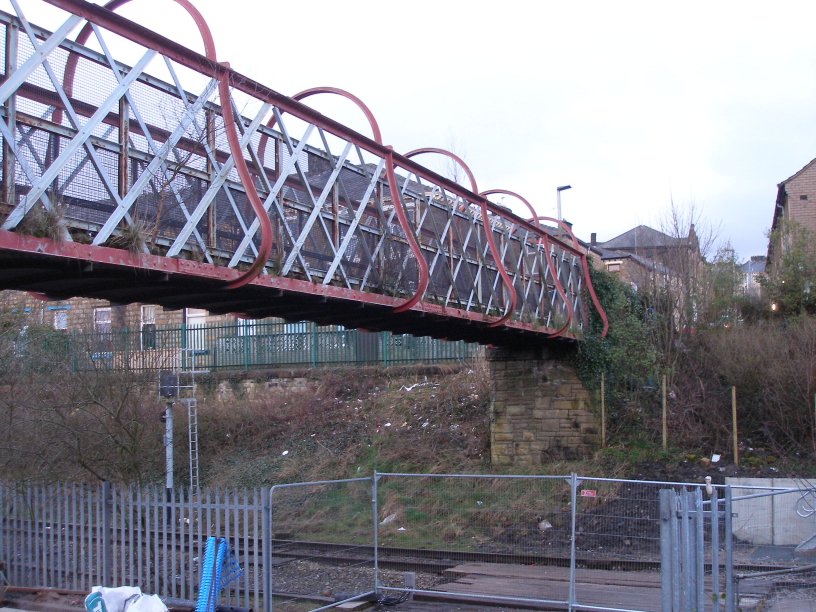 Brierfield Station footbidge Rose Grove - Colne branch 22 March 2014