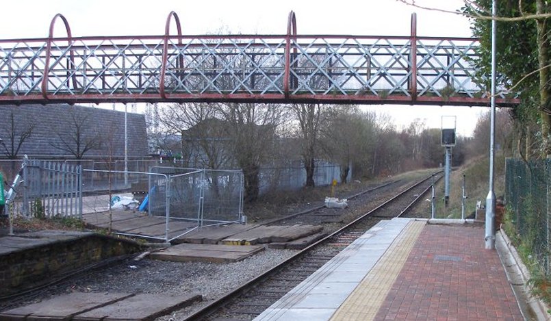 Brierfield Station footbidge Rose Grove - Colne branch 22 March 2014