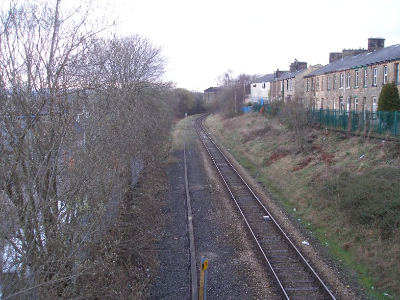 Brierfield Station footbidge Rose Grove - Colne branch 22 March 2014