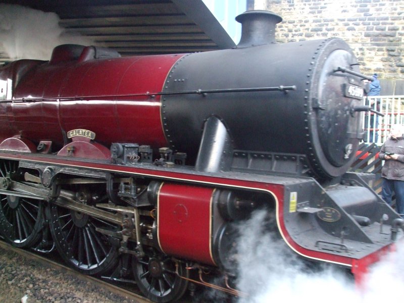 LMS Jubilee 'Galatea' stands in the new Brighouse station.