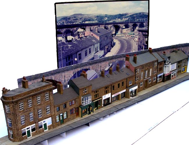 Burnley Road Shops, Todmordem: 4mm OO scale model and Prototype. Prototype photo Roger Birch