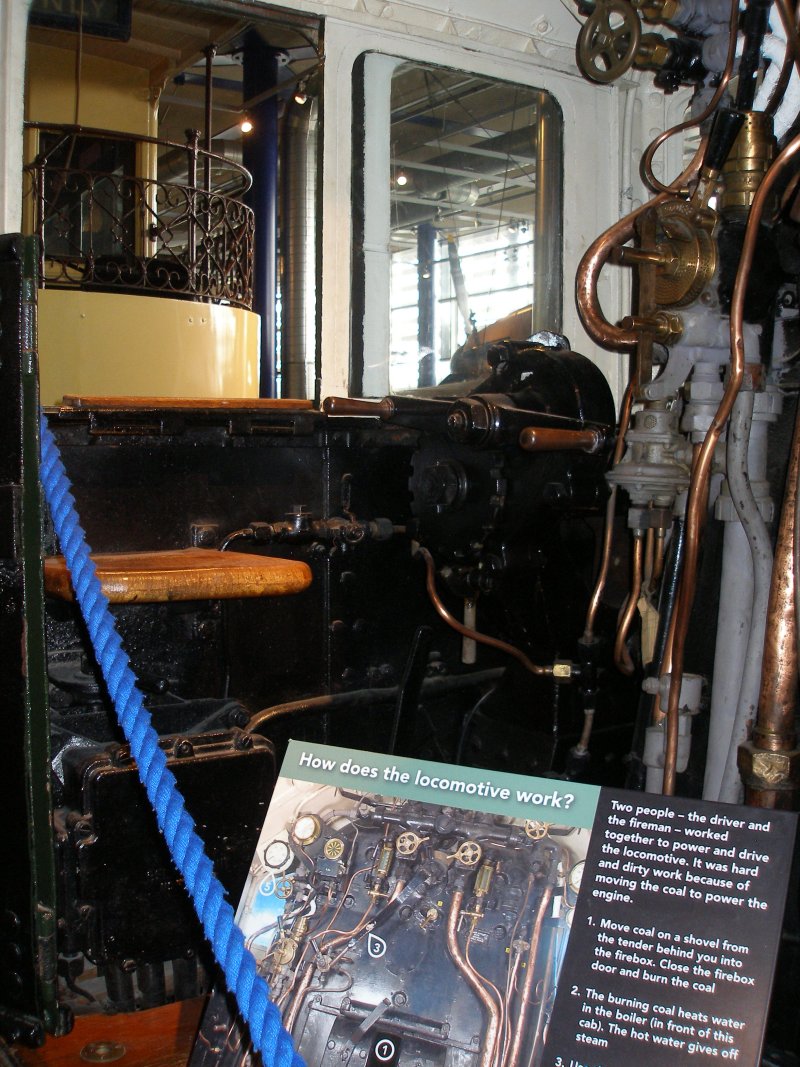 Stanier 'Coronation' Pacific 46235 'City of Birmingham' as seen in the ThinkTank Museum on 10 October 2015. Driver's seat and cab window.