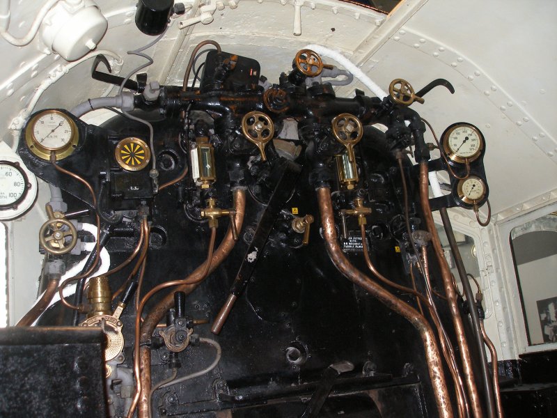 Stanier 'Coronation' Pacific 46235 'City of Birmingham' as seen in the ThinkTank Museum on 10 October 2015.  View of the backhead, above the firebox door.