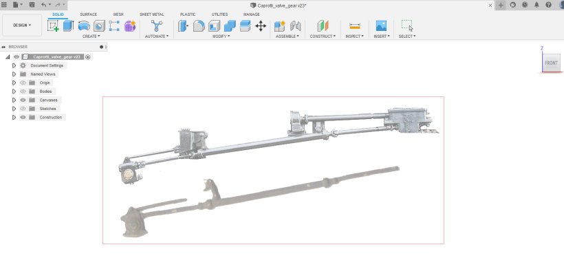 DJH Caprotti Standard 5  Scan of prototype ger and Lost Wax casting scanned, scaled and loaded into Fusion 360as a canvas