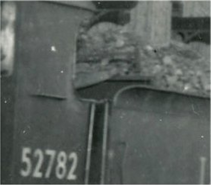 Detail of tender front of LYR Class 31 0-8-0 heavy goods tender loco 52782 at Wigan LYR shed in 1949 showing tool box in situ but buried by coal. 