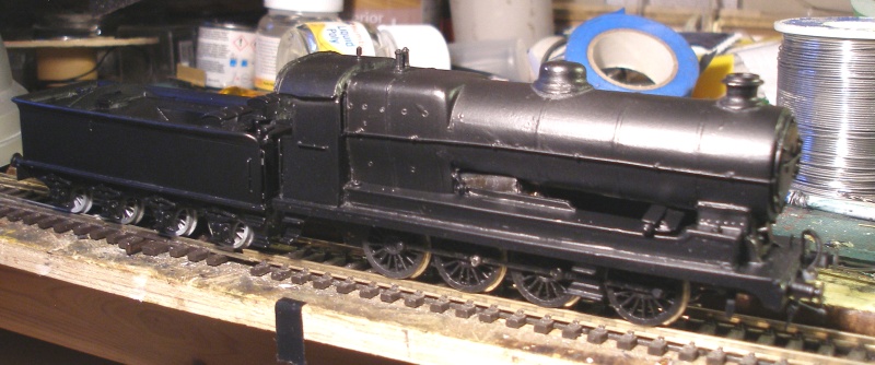 Sutherland Models LYR Class 31 0-8-0 heavy goods loco and tender after being sprayed with a first coat of Matt Black