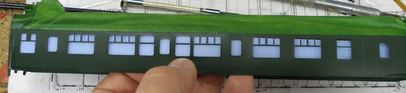 4mm scale Sliver Fox Class 124 Trans-Pennine DMU:  glazing strip cut to size oand offered up to check for fit