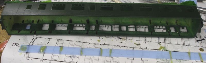 4mm scale Sliver Fox Class 124 Trans-Pennine DMU: contact adhesive applied to glazing strip