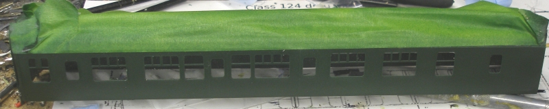 4mm scale Sliver Fox Class 124 Trans-Pennine DMU: glazing strip seen from outside the body with the protective film removed