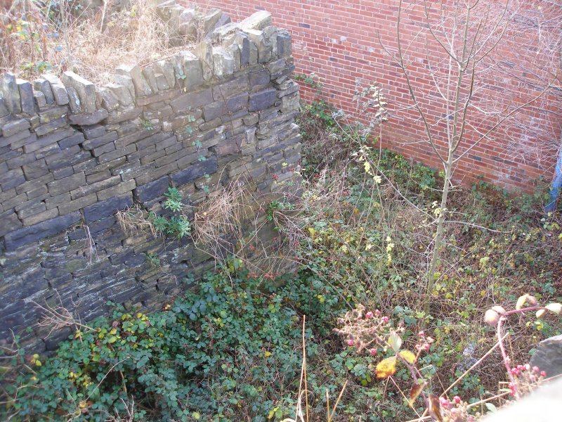 Clifton Colliery Tramway approach cutting to the bricked-up tunnel mouth under Clifton Road, Brighouse, West Yorkshire. 3 December  2016