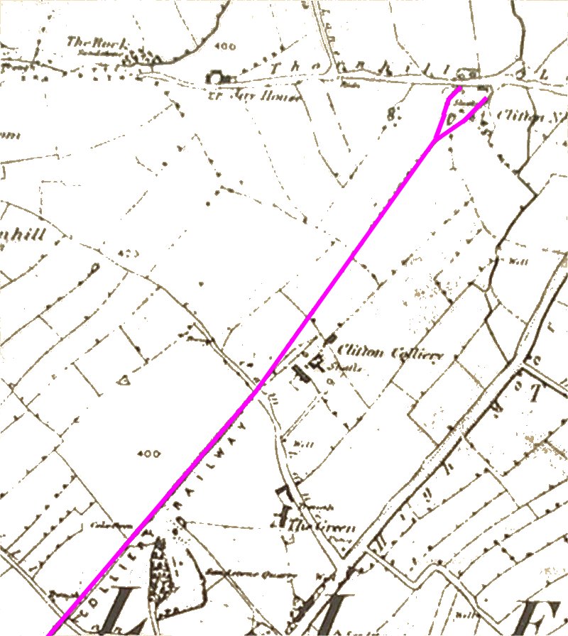 Extract from early map showing the Clifton Colliery Railway when it terminated at Ox Pit. 