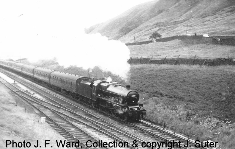 Jubilee 45739 nears the summit with the 08.05 Castleford - Blackpool North excursion on 23 July 1966