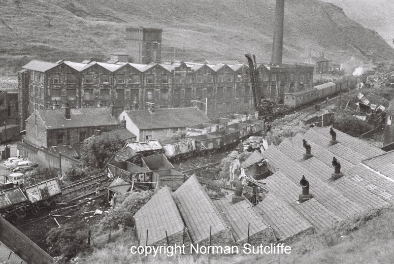 Cornholme Crash 1967: clear-up operations in progress.