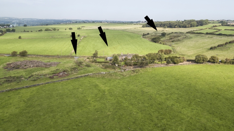 Drone photo showing trackbed north of Ox Pit and Jay House Lane, Clifton in 2016.