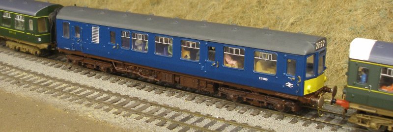 Model Class 110 painted in early BR Blue livery showing small pellow warning panel.