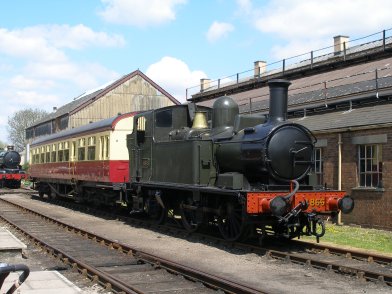 GWR Collett 18xx 1866 and auto coach at Didcot Railway Centre 6 May 2013
