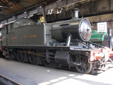 GWR Small Praire 2-6-2t inside the running shed at Didcot Railway Centre 6 May 2013