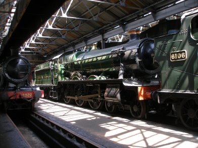 GWR Hall Class 'Hinderton Hall'inside the running shed at Didcot Railway Centre 6 May 2013