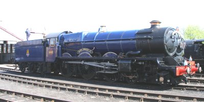 'GWR King class 'King Edward II' takes water outside the running shed at the Didcot Railway Centre on 6 May 2013.