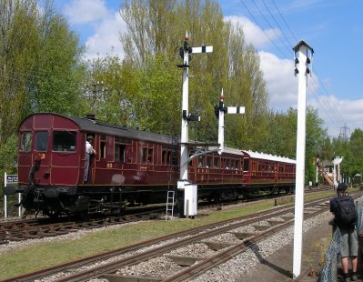 Bracket signal by the Transit Shed, Didcot Railway Centre 6 May 2013