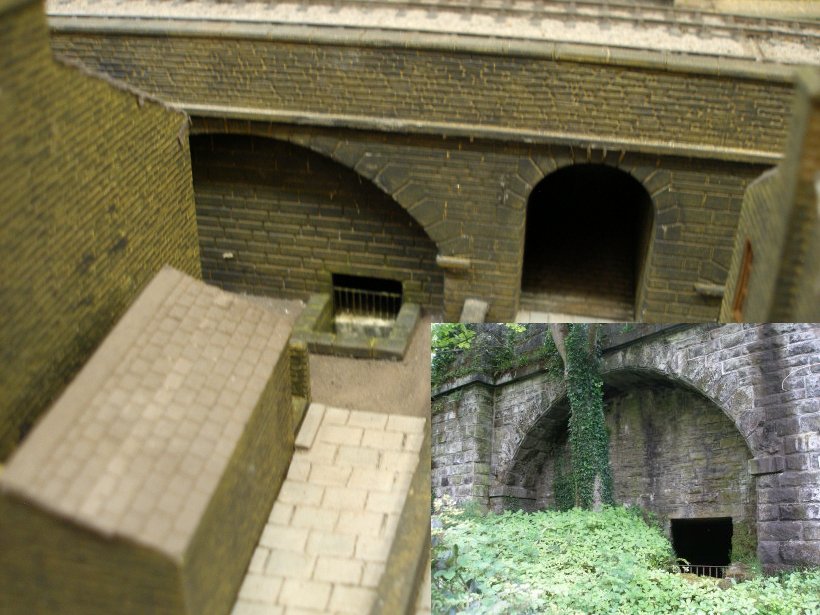 Eastwood Model Railway: comparison of model and prototype. The subway and culvert entrances.