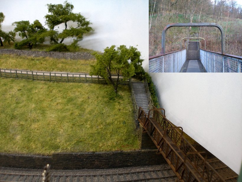 Eastwood Model Railway: comparison of model and prototype. Footbridge 117 then and now.