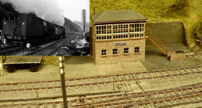 Eastwood Model Railway: comparison of model and prototype. The signal box then and now.