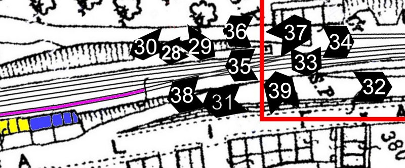 Map of Eastwood Station level crossing showing photo locations