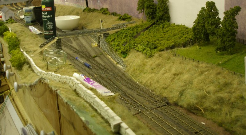 Hall Royd Junction (the model) showing the start of the dry stone walling