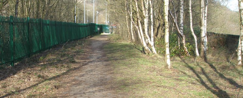 The Great Wall of Todmorden showing remains of goods yard on top of the wall 24 March 2016