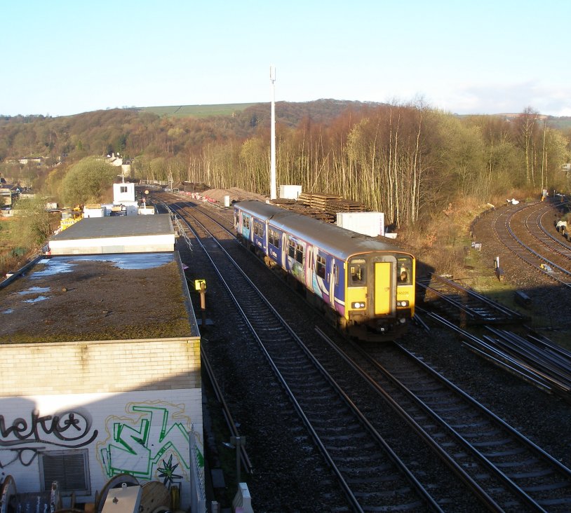 The view from Hall Royd Road bridge looking towards Todmorden on 22 March 2014.